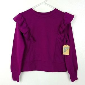 ThereAbouts Sweatshirt Girl's XL 16 Monaco Plum Ruffle Pullover Top Fleece